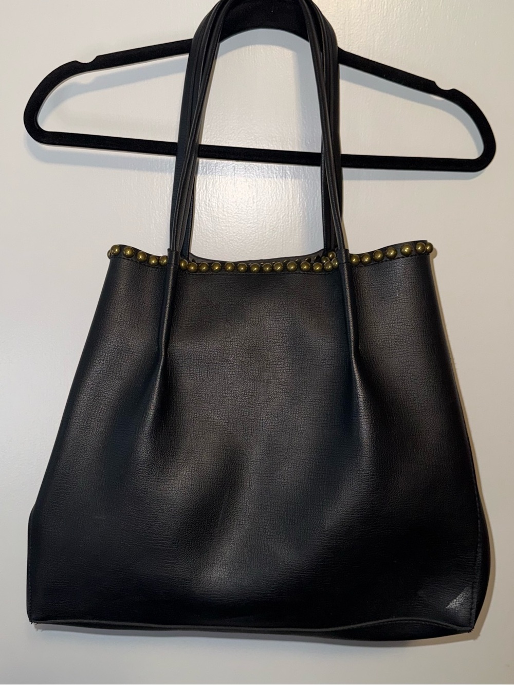 B-Low the Belt Black Tote with Brass Stud Trim